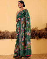Bottle Green Embroidary Moonga Silk Saree